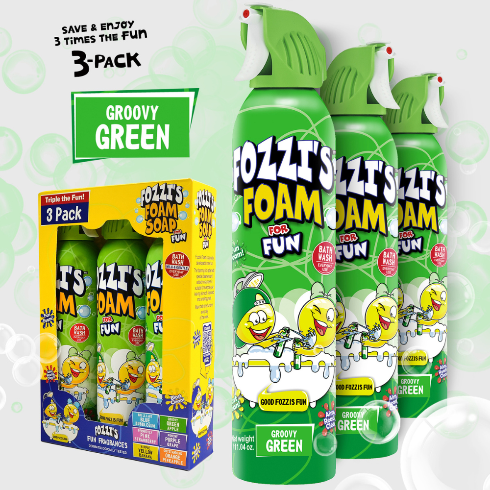 Fozzi’s Foam Soap 3-Pack – Groovy Green – 340ml Each | Fun, Safe & Easy-Clean Bath Foam for Kids
