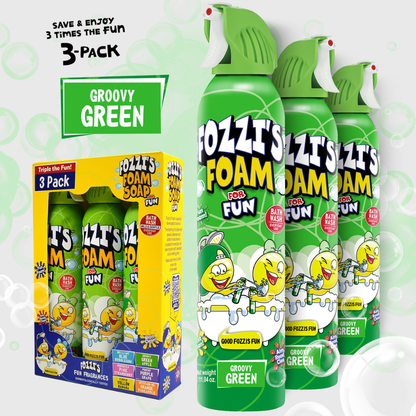 Fozzi’s Foam Soap 3-Pack – Groovy Green – 340ml Each | Fun, Safe & Easy-Clean Bath Foam for Kids