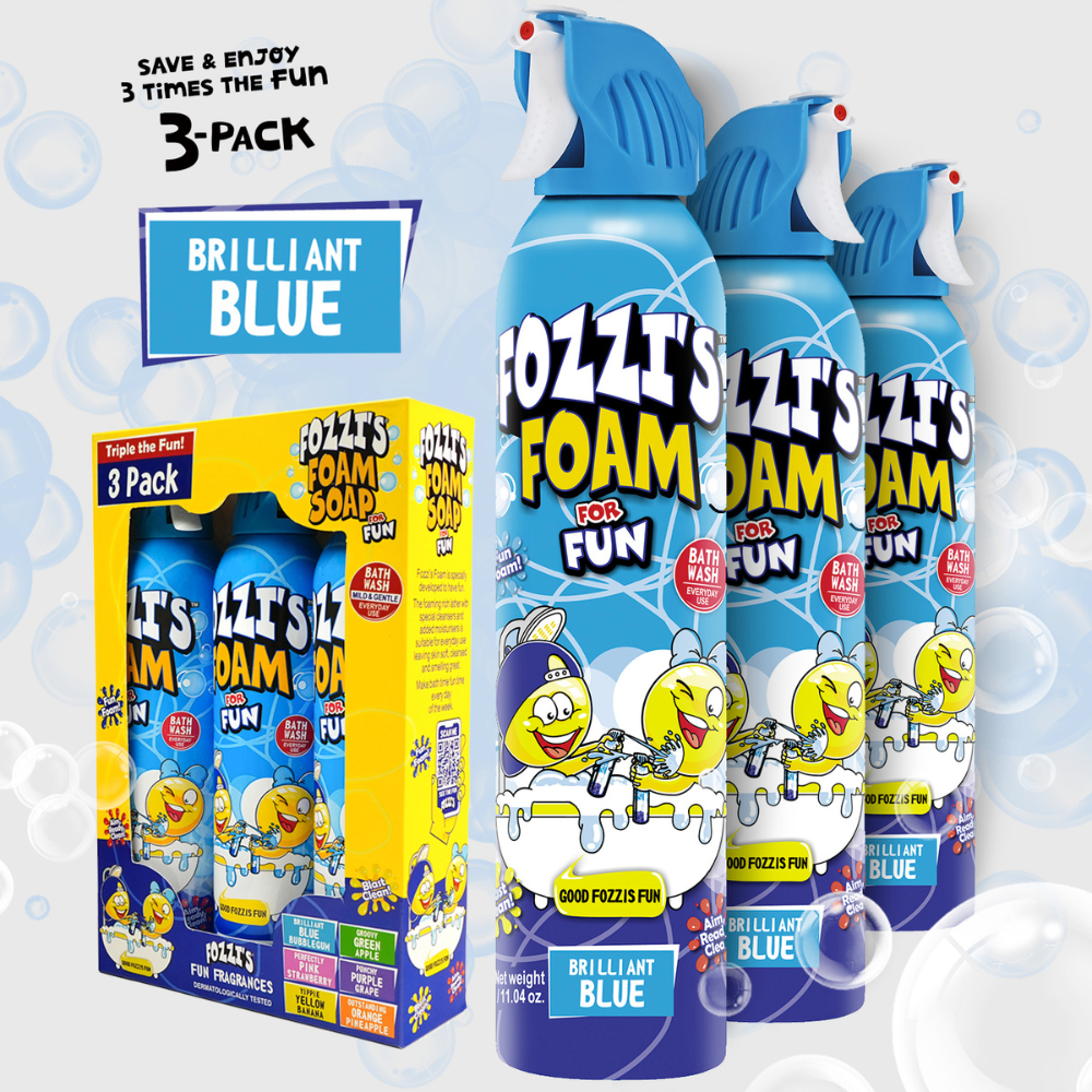 Fozzi’s Foam Soap 3-Pack – Brilliant Blue – 340ml Each | Fun, Safe & Easy-Clean Bath Foam for Kids