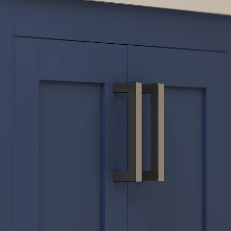 Ayna Decors Rooh 36 Inch Navy Blue Bathroom Vanity with Sink, Quartz Countertop, 2 Soft Closing Doors, and 4 Full Extension Drawers, Brushed Nickel Hardware