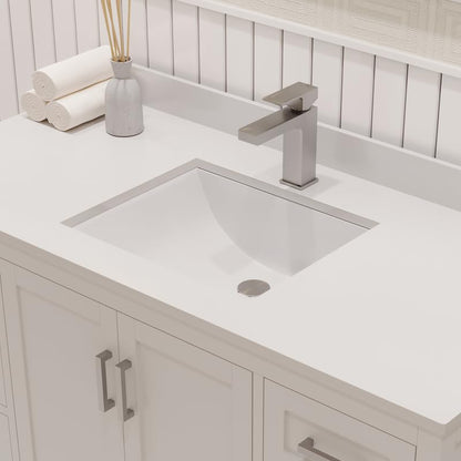 Ayna Decors Rooh 48 Inch White Bathroom Vanity with Sink, Quartz Countertop, 2 Soft Closing Doors, and 7 Full Extension Drawers, Brushed Nickel Hardware