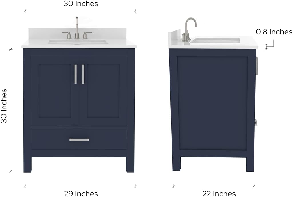 Ayna Decors Rooh 30" Navy Blue Solid Wood Bathroom Vanity with Sink Brushed Nickel Handles - Premium Quality I Durable I Easy Install