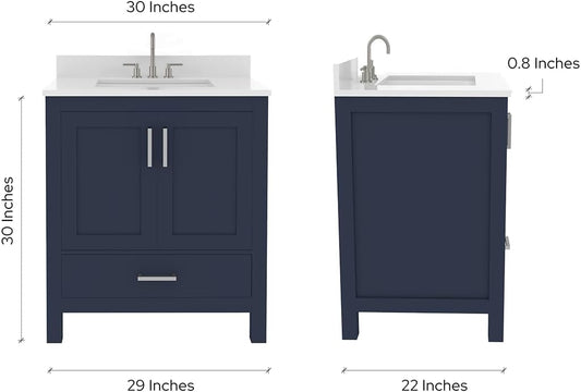 Ayna Decors Rooh 30" Navy Blue Solid Wood Bathroom Vanity with Sink Brushed Nickel Handles - Premium Quality I Durable I Easy Install