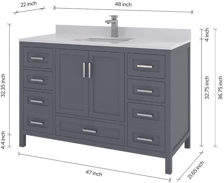 Ayna Decors Rooh 48" Charcoal Grey Bathroom Vanity with Sink - Premium Quality I Durable I Easy Install
