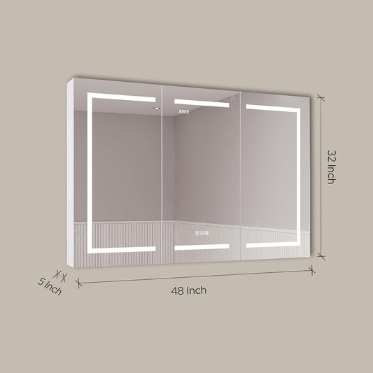 NEO 48x32 LED Lighted Medicine Cabinet with Mirror & Defogger