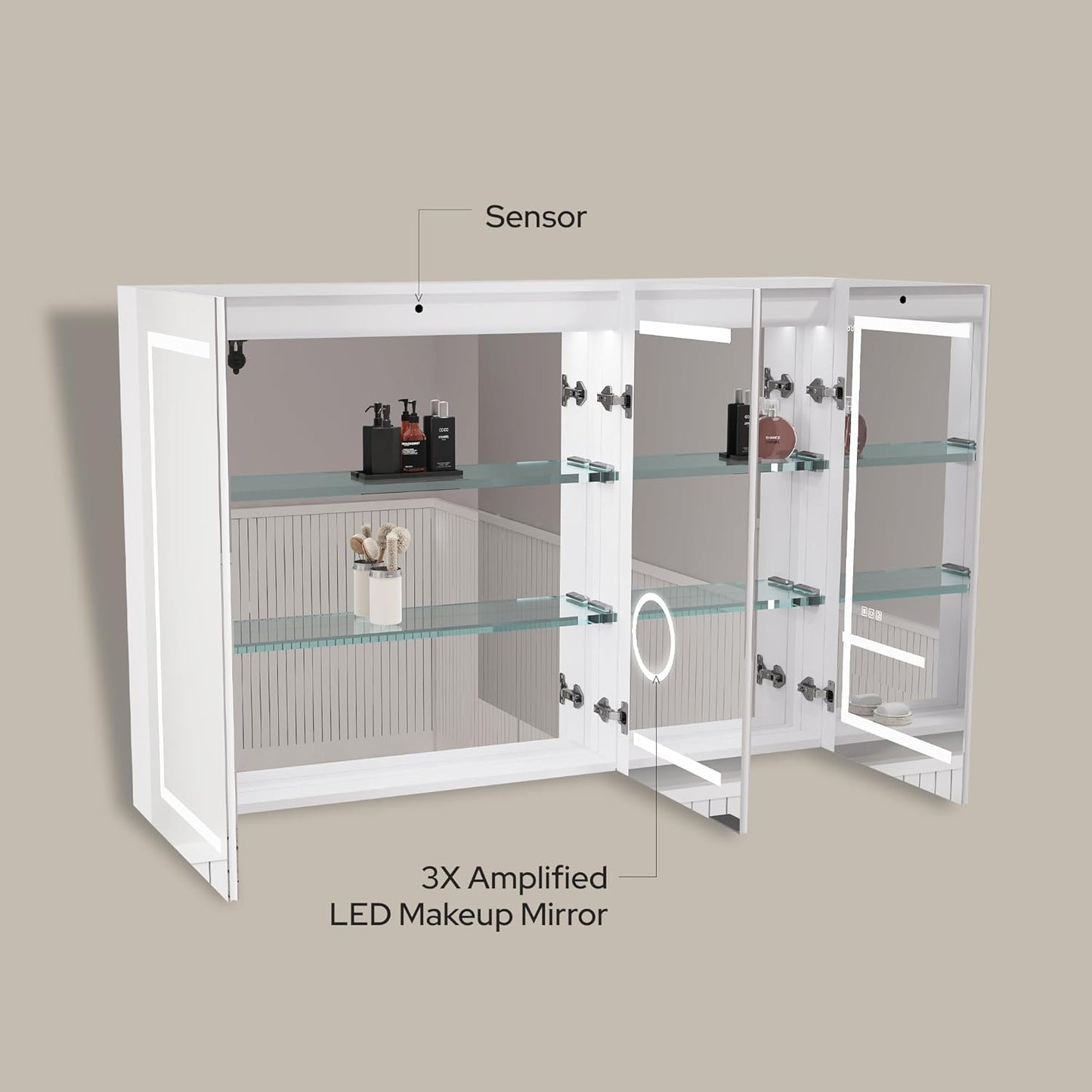 NEO 48x32 LED Lighted Medicine Cabinet with Mirror & Defogger
