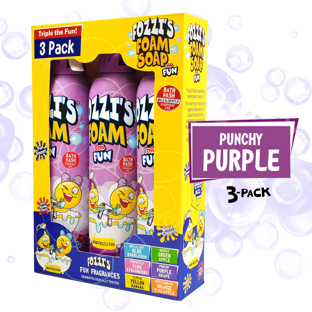 Fozzi’s Foam Soap 3-Pack – Punchy Purple – 340ml Each | Fun, Safe & Easy-Clean Bath Foam for Kids