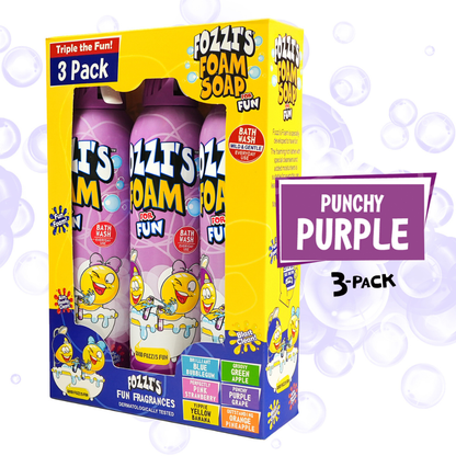 Fozzi’s Foam Soap 3-Pack – Punchy Purple – 340ml Each | Fun, Safe & Easy-Clean Bath Foam for Kids