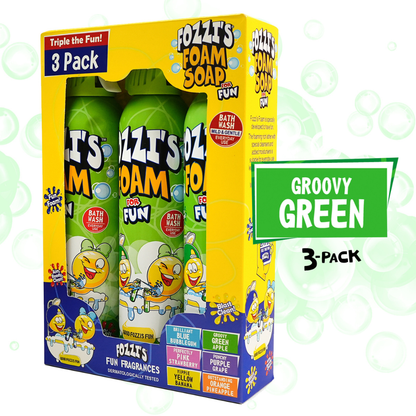 Fozzi’s Foam Soap 3-Pack – Groovy Green – 340ml Each | Fun, Safe & Easy-Clean Bath Foam for Kids
