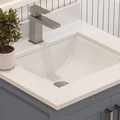 Ayna Decors Rooh 24 Inch Charcoal Grey Bathroom Vanity with Sink, Quartz Countertop, 2 Soft Closing Doors and 1 Full Extension Drawer, Brushed Nickel Hardware