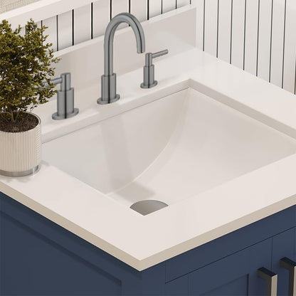 Ayna Decors Rooh 24" Solid Wood Bathroom Vanity with Sink – Navy Blue, 3 Pre-Drilled Faucet Holes, 2 Soft-Close Doors, 1 Full-Extension Drawer, Brushed Nickel Handles