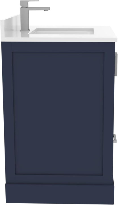 Ayna Decors Maya 30 inch Navy Blue Bathroom Vanity Set with Quartz Countertop, Soft Closing Doors and Full Extension Drawer