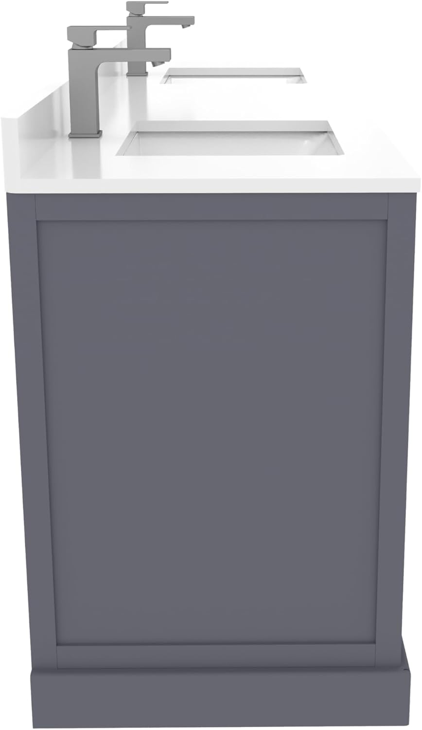 Ayna Decors Maya 72 Inch Charcoal Grey Bathroom Vanity with Sink, Quartz Countertop, 4 Soft Closing Doors and 5 Full Extension Drawers, Brushed Nickel Hardware