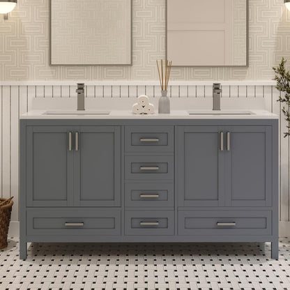 Ayna Decors Rooh 60 Inch Charcoal Grey Bathroom Vanity with Sink, Quartz Countertop, 4 Soft Closing Doors and 5 Full Extension Drawers, Brushed Nickel Hardware