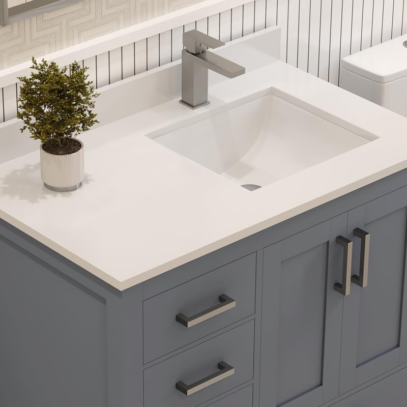 Ayna Decors Rooh 36 Inch Charcoal Grey Bathroom Vanity with Sink, Quartz Countertop, 2 Soft Closing Doors, and 4 Full Extension Drawers, Brushed Nickel Hardware