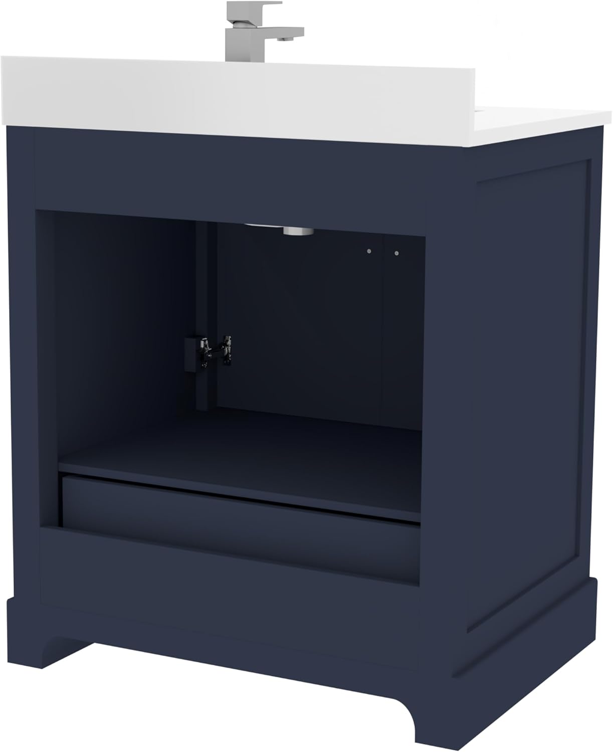 Ayna Decors Maya 30 inch Navy Blue Bathroom Vanity Set with Quartz Countertop, Soft Closing Doors and Full Extension Drawer