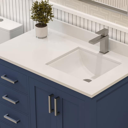 Ayna Decors Rooh 36 Inch Navy Blue Bathroom Vanity with Sink, Quartz Countertop, 2 Soft Closing Doors, and 4 Full Extension Drawers, Brushed Nickel Hardware