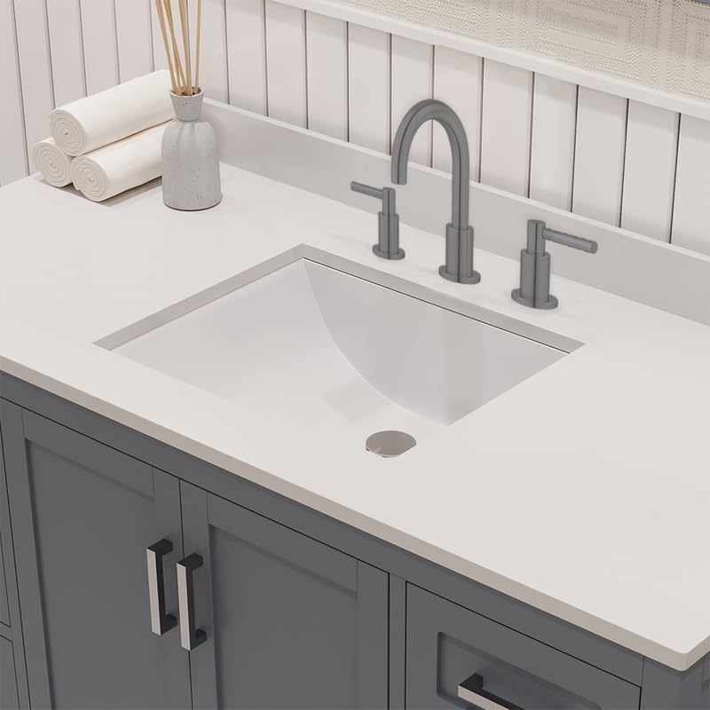 Ayna Decors Rooh 48 Inch Charcoal Grey Bathroom Vanity with Sink, Quartz Countertop, 2 Soft Closing Doors, and 7 Full Extension Drawers, Brushed Nickel Hardware