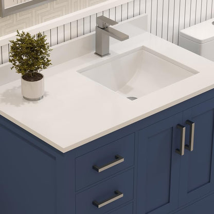 Ayna Decors Rooh 36 Inch Navy Blue Bathroom Vanity with Sink, Quartz Countertop, 2 Soft Closing Doors, and 4 Full Extension Drawers, Brushed Nickel Hardware