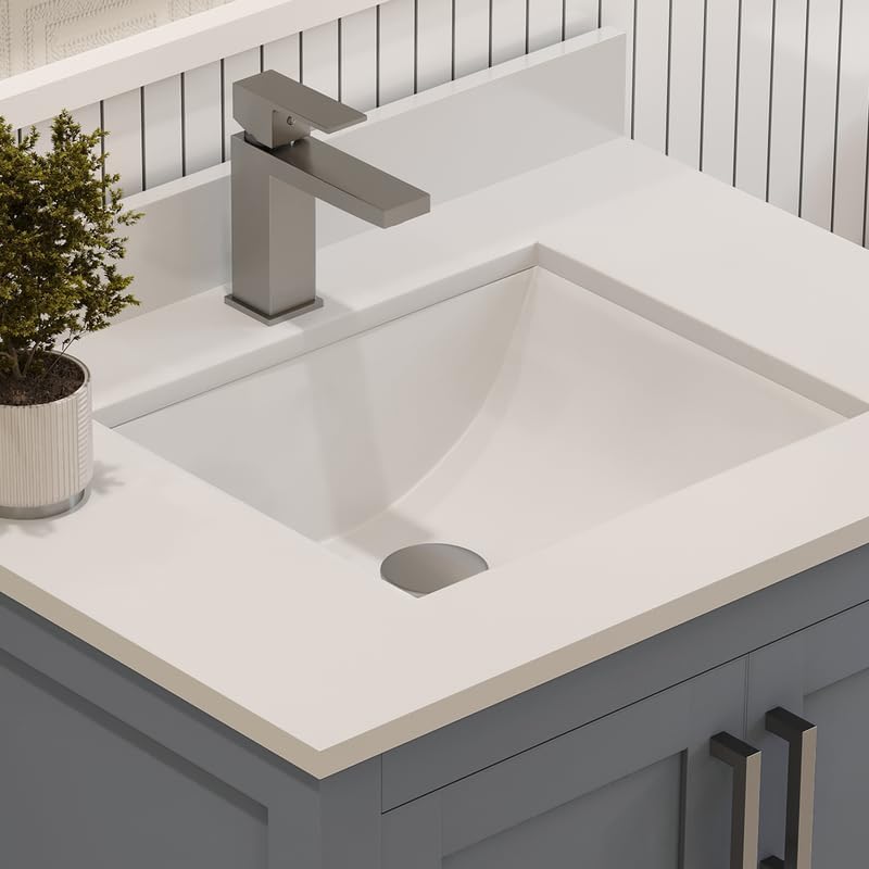 Ayna Decors Rooh 30 Inch Charcoal Grey Bathroom Vanity with Sink, Quartz Countertop, 2 Soft Closing Doors and 1 Full Extension Drawer, Brushed Nickel Hardware