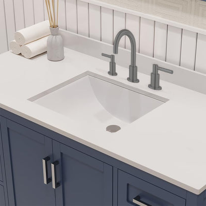 Ayna Decors Rooh 48 Inch Navy Blue Bathroom Vanity with Sink and Quartz Countertop, 3 Pre-Drilled Faucet Holes, 2 Soft Closing Doors, and 7 Full Extension Drawers, Brushed Nickel Hardware