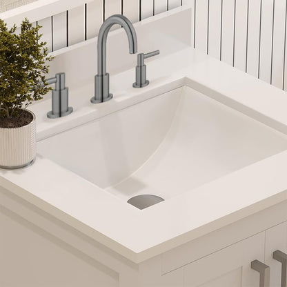 Ayna Decors Rooh 24" Solid Wood Bathroom Vanity with Sink – White, 3 Pre-Drilled Faucet Holes, 2 Soft-Close Doors, 1 Full-Extension Drawer, Brushed Nickel Handles