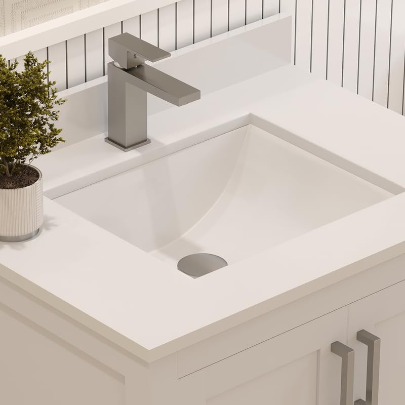 Ayna Decors Rooh 30 Inch White Bathroom Vanity with Sink, Quartz Countertop, 2 Soft Closing Doors and 1 Full Extension Drawer Brushed Nickel Hardware
