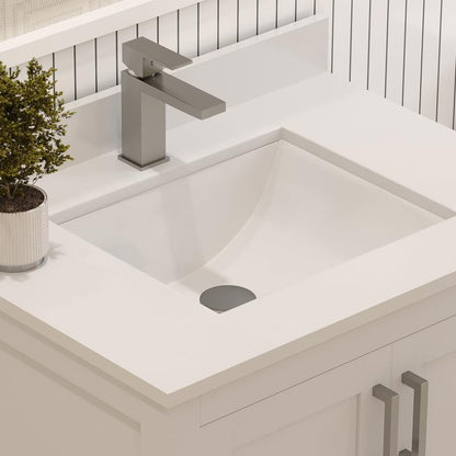 Ayna Decors Maya 30 Inch White Bathroom Vanity with Sink, Quartz Countertop, 2 Soft Closing Doors and 1 Full Extension Drawer, Brushed Nickel Hardware