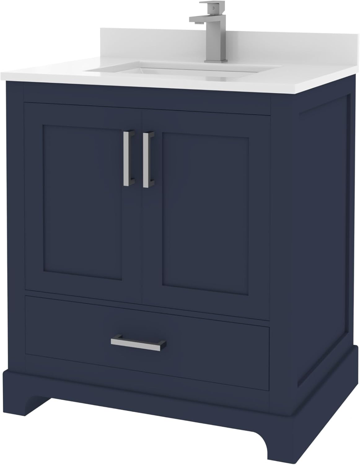 Ayna Decors Maya 30 inch Navy Blue Bathroom Vanity Set with Quartz Countertop, Soft Closing Doors and Full Extension Drawer