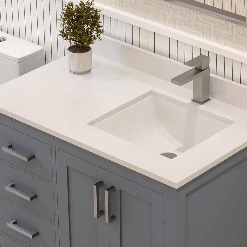 Ayna Decors Rooh 36 Inch Charcoal Grey Bathroom Vanity with Sink, Quartz Countertop, 2 Soft Closing Doors, and 4 Full Extension Drawers, Brushed Nickel Hardware