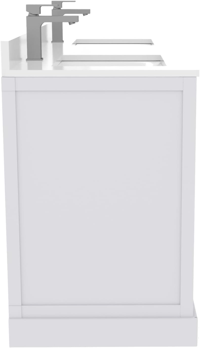 Ayna Decors Maya 60 Inch White Bathroom Vanity with Sink, Quartz Countertop, 4 Soft Closing Doors and 5 Full Extension Drawers, Brushed Nickel Hardware