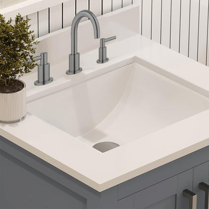 Ayna Decors Rooh 24" Solid Wood Bathroom Vanity with Sink – Charcoal Grey, 3 Pre-Drilled Faucet Holes, 2 Soft-Close Doors, 1 Full-Extension Drawer, Brushed Nickel Handles
