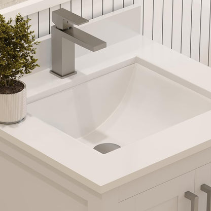 Ayna Decors Rooh 24 Inch White Bathroom Vanity with Sink, Quartz Countertop, 2 Soft Closing Doors and 1 Full Extension Drawer, Brushed Nickel Hardware