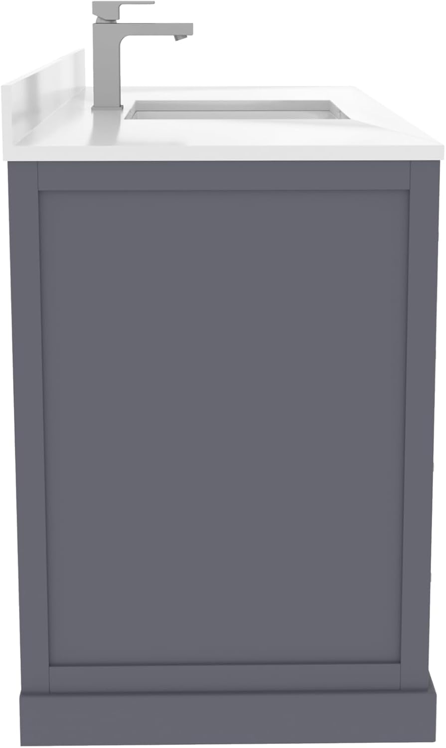 Ayna Decors Maya 48 Inch Charcoal Grey Bathroom Vanity with Sink, Quartz Countertop, 2 Soft Closing Doors, and 7 Full Extension Drawers, Brushed Nickel Hardware