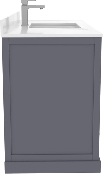 Ayna Decors Maya 48 Inch Charcoal Grey Bathroom Vanity with Sink, Quartz Countertop, 2 Soft Closing Doors, and 7 Full Extension Drawers, Brushed Nickel Hardware