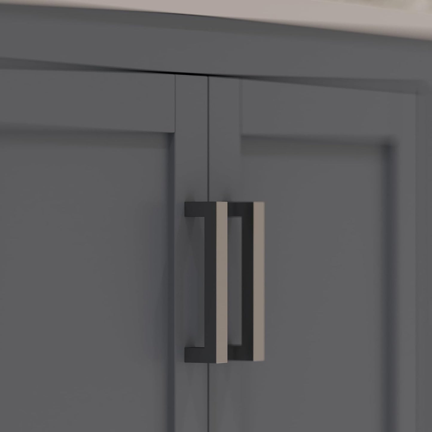 Ayna Decors Rooh 48 Inch Charcoal Grey Bathroom Vanity with Sink, Quartz Countertop, 2 Soft Closing Doors, and 7 Full Extension Drawers, Brushed Nickel Hardware