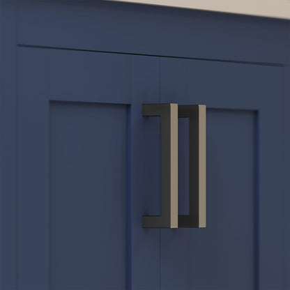 Ayna Decors Rooh 36 in. Left Navy Blue Bathroom Vanity with Sink, Three Faucet Holes Quartz Top, 2 Soft Closing Doors, and 4 Full Extension Drawers, Brushed Nickel Hardware