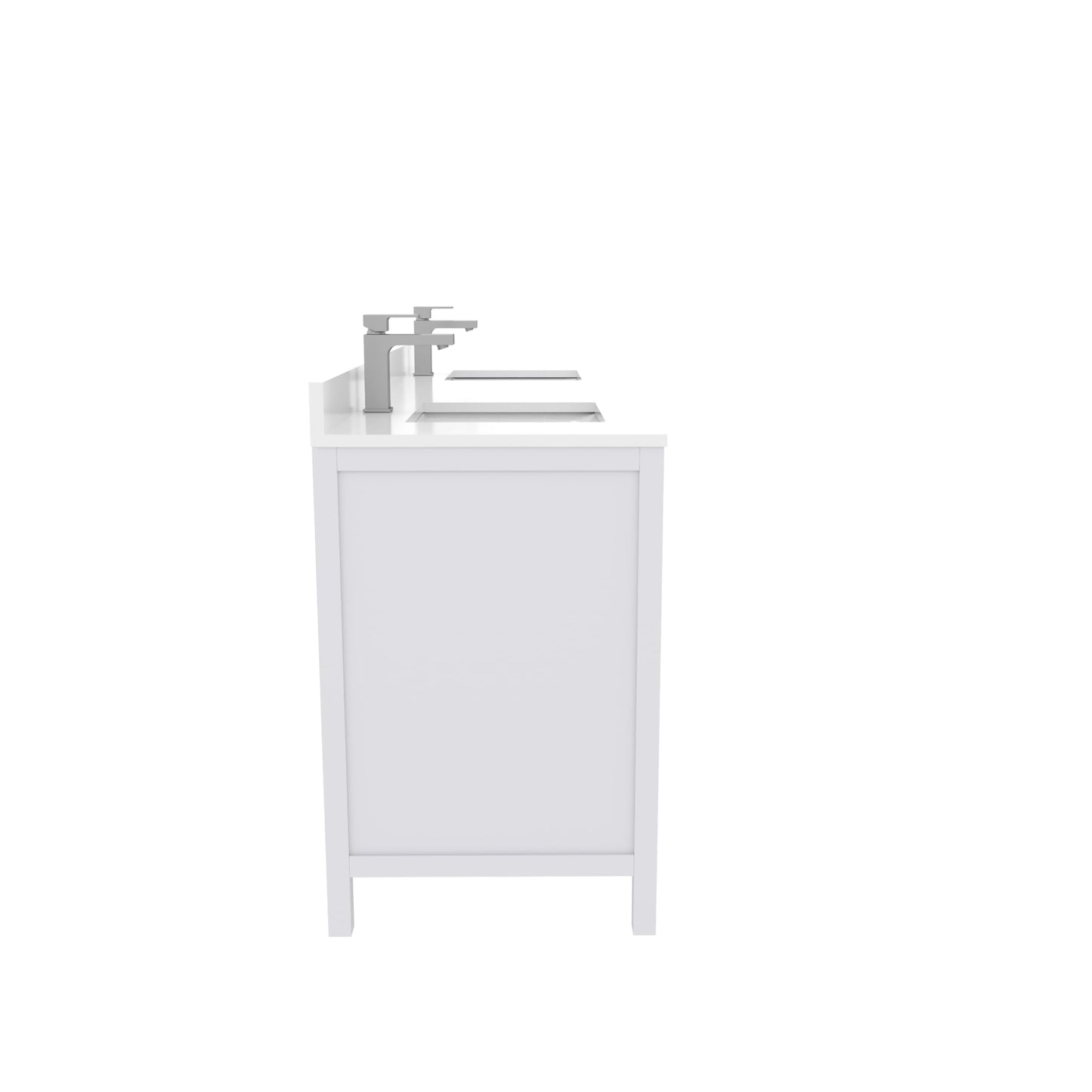 Ayna Decors Rooh 72 Inch White Bathroom Vanity with Sink, Quartz Countertop, 4 Soft Closing Doors and 5 Full Extension Drawers, Brushed Nickel Hardware