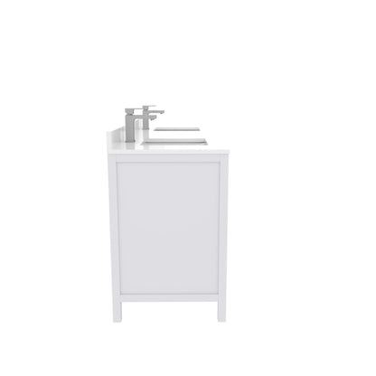 Ayna Decors Rooh 72 Inch White Bathroom Vanity with Sink, Quartz Countertop, 4 Soft Closing Doors and 5 Full Extension Drawers, Brushed Nickel Hardware