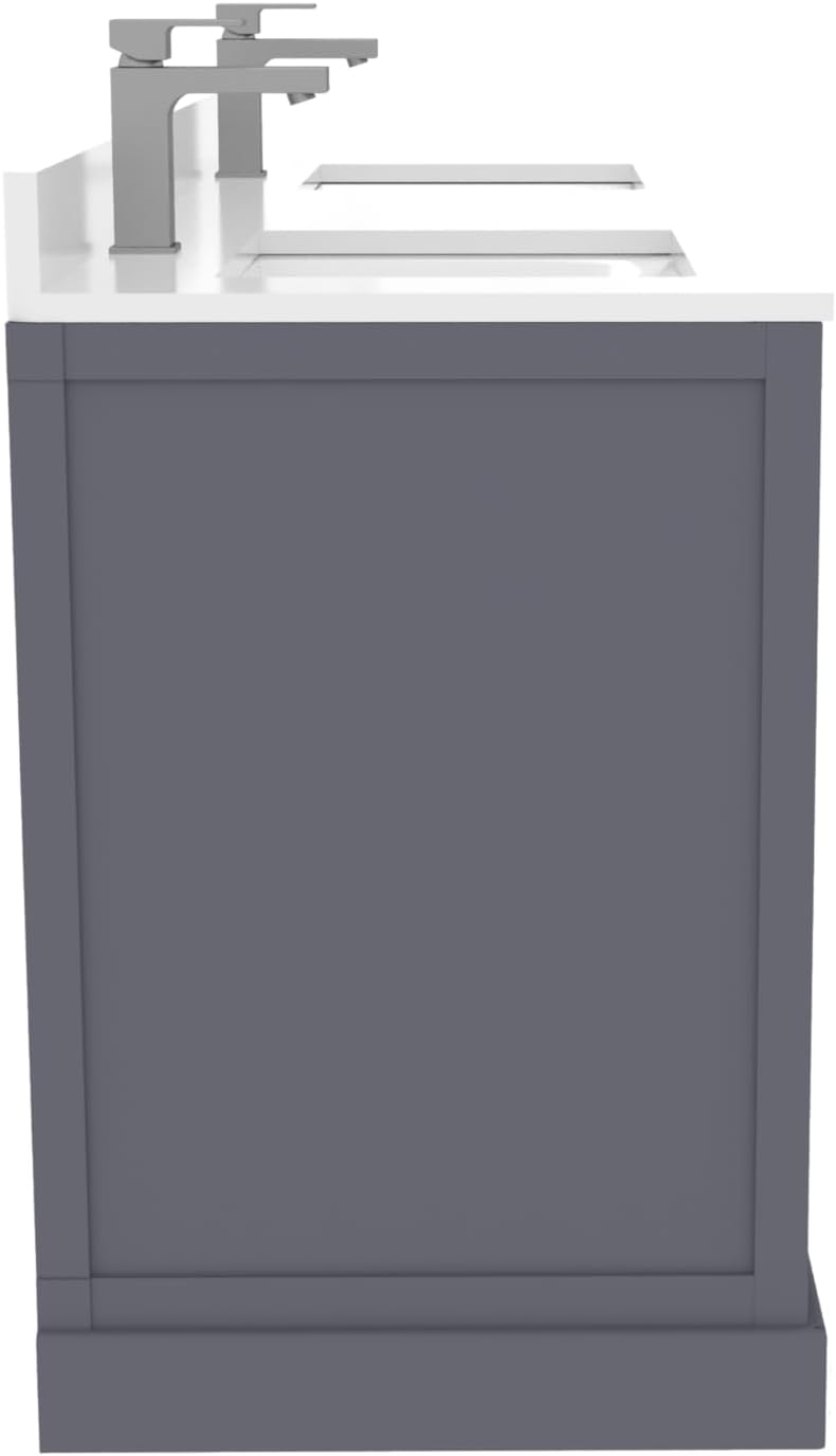 Ayna Decors Maya 60 Inch Charcoal Grey Bathroom Vanity with Sink, Quartz Countertop, 4 Soft Closing Doors and 5 Full Extension Drawers, Brushed Nickel Hardware