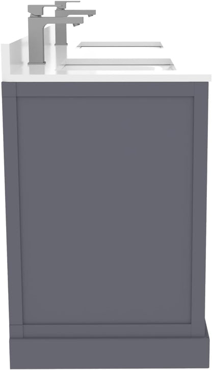 Ayna Decors Maya 60 Inch Charcoal Grey Bathroom Vanity with Sink, Quartz Countertop, 4 Soft Closing Doors and 5 Full Extension Drawers, Brushed Nickel Hardware
