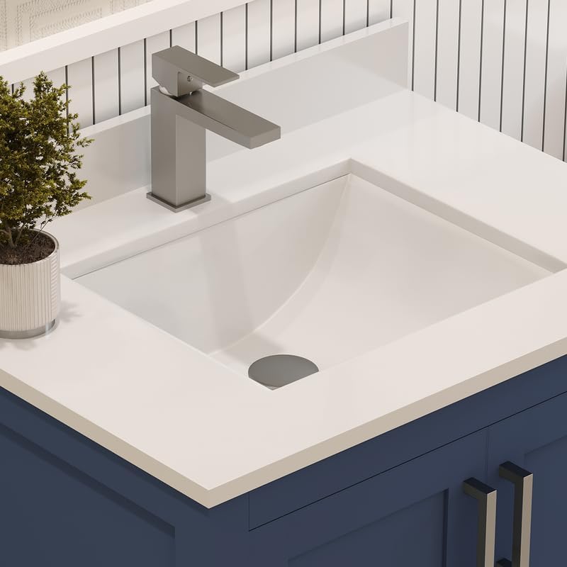Ayna Decors Rooh 30 Inch Navy Blue Bathroom Vanity with Sink, Quartz Countertop, 2 Soft Closing Doors and 1 Full Extension Drawer, Brushed Nickel Hardware