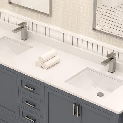 Ayna Decors Rooh 72 Inch Charcoal Grey Bathroom Vanity with Sink, Quartz Countertop, 4 Soft Closing Doors and 5 Full Extension Drawers, Brushed Nickel Hardware