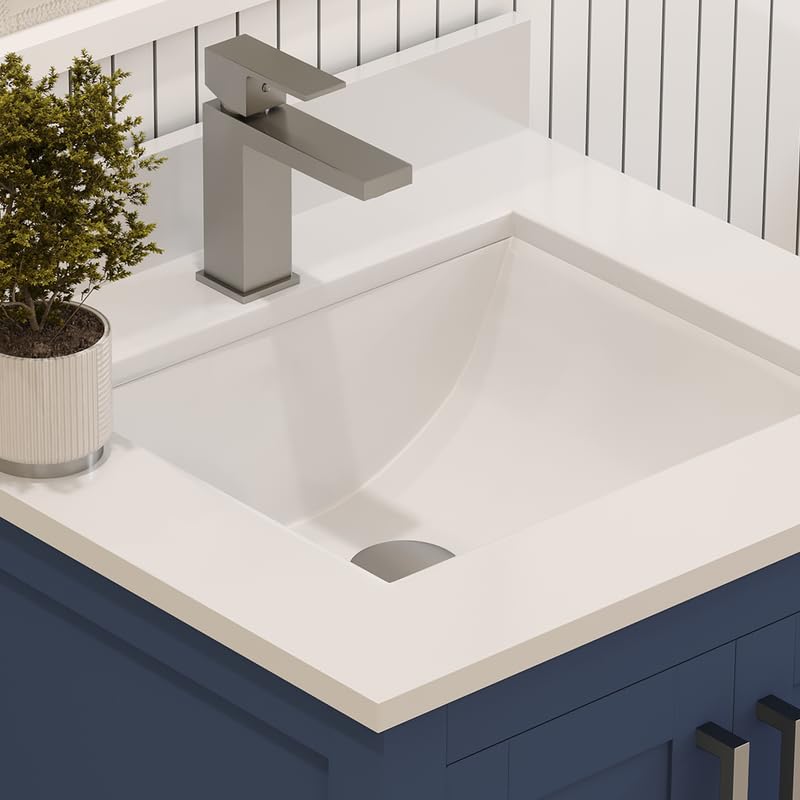 Ayna Decors Rooh 24 Inch Navy Blue Bathroom Vanity with Sink, Quartz Countertop, 2 Soft Closing Doors and 1 Full Extension Drawer, Brushed Nickel Hardware
