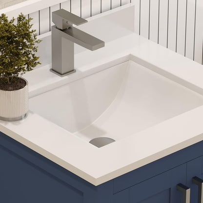 Ayna Decors Rooh 24 Inch Navy Blue Bathroom Vanity with Sink, Quartz Countertop, 2 Soft Closing Doors and 1 Full Extension Drawer, Brushed Nickel Hardware