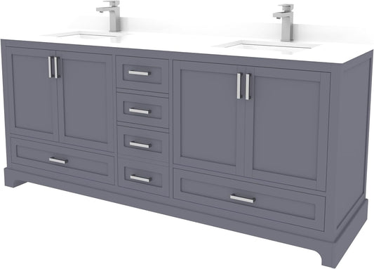 Ayna Decors Maya 72 Inch Charcoal Grey Bathroom Vanity with Sink, Quartz Countertop, 4 Soft Closing Doors and 5 Full Extension Drawers, Brushed Nickel Hardware