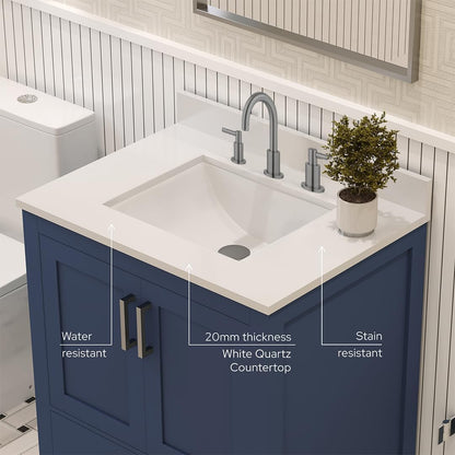 Ayna Decors Rooh 30" Navy Blue Solid Wood Bathroom Vanity with Sink Brushed Nickel Handles - Premium Quality I Durable I Easy Install