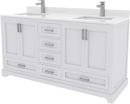 Ayna Decors Maya 60 Inch White Bathroom Vanity with Sink, Quartz Countertop, 4 Soft Closing Doors and 5 Full Extension Drawers, Brushed Nickel Hardware