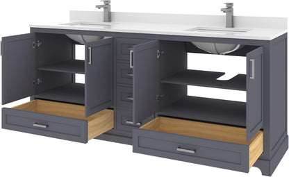 Ayna Decors Maya 72 Inch Charcoal Grey Bathroom Vanity with Sink, Quartz Countertop, 4 Soft Closing Doors and 5 Full Extension Drawers, Brushed Nickel Hardware