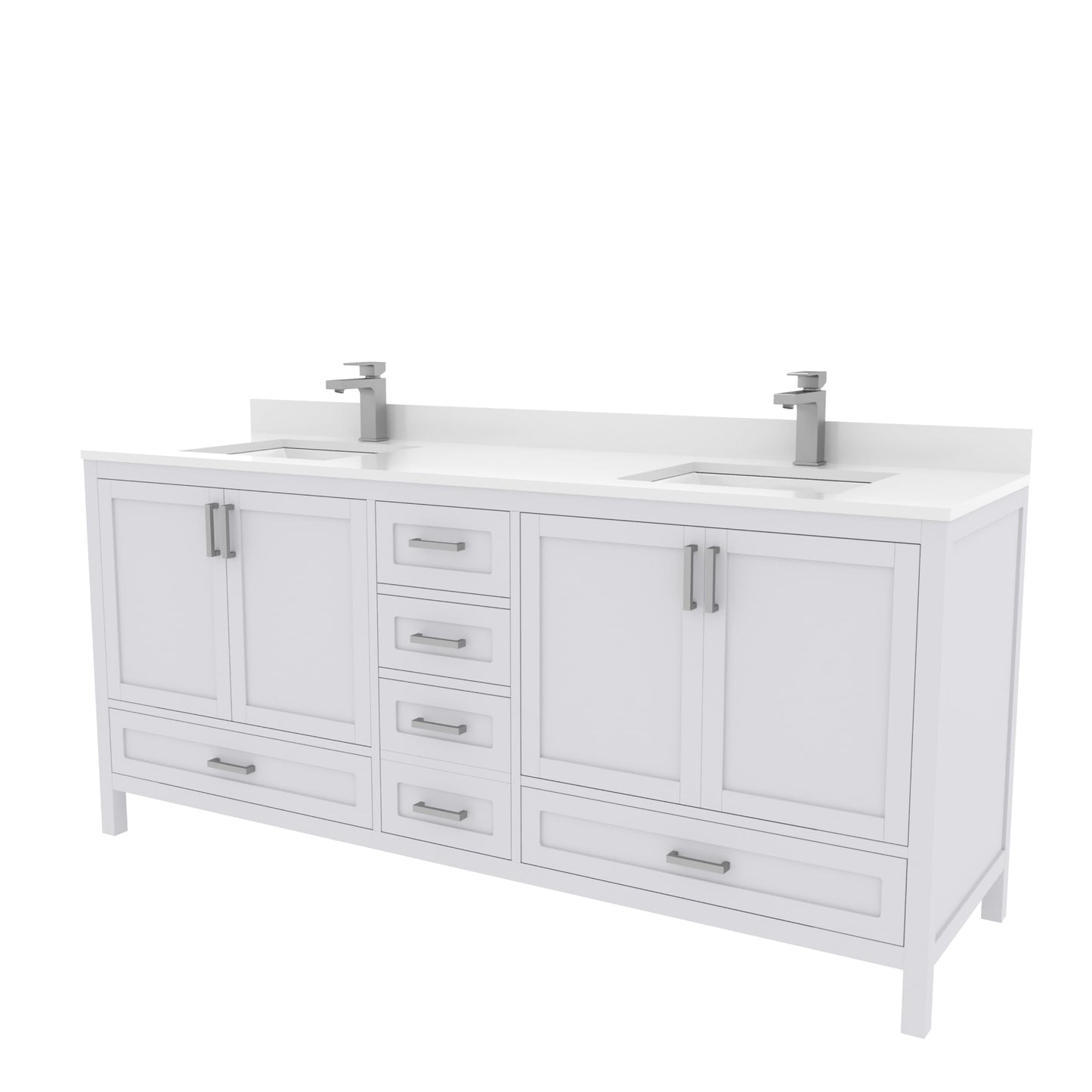 Ayna Decors Rooh 72 Inch White Bathroom Vanity with Sink, Quartz Countertop, 4 Soft Closing Doors and 5 Full Extension Drawers, Brushed Nickel Hardware